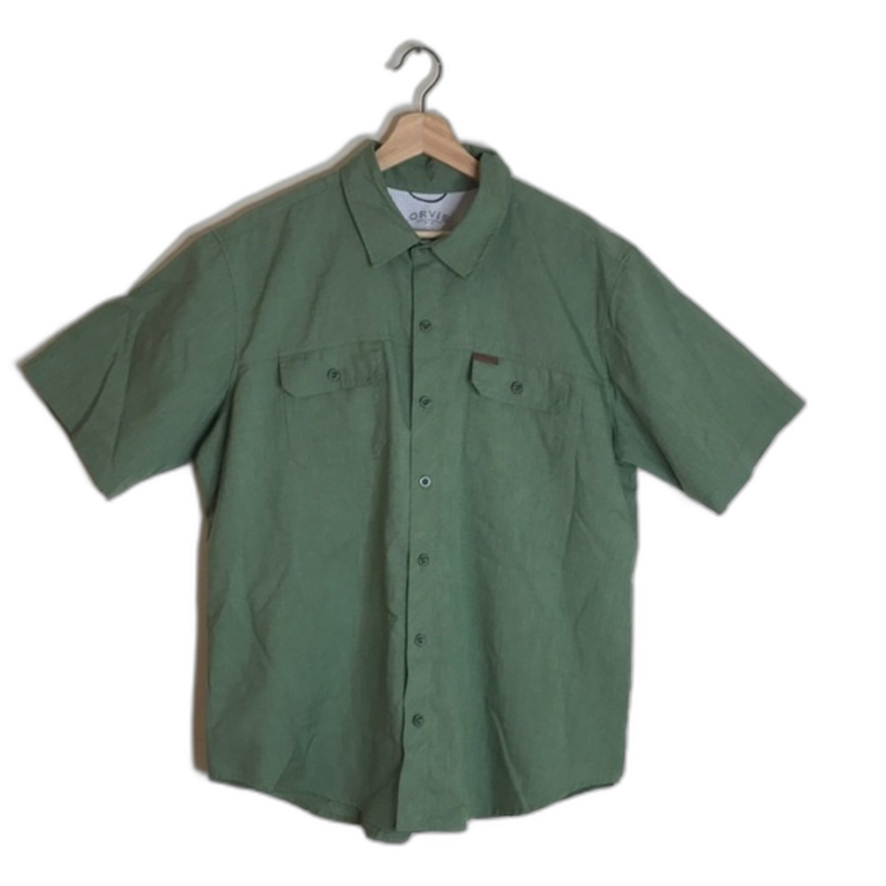 Orvis Mens Performance Wear Lightweight Short Sleeve Button Down Shirt Green XL